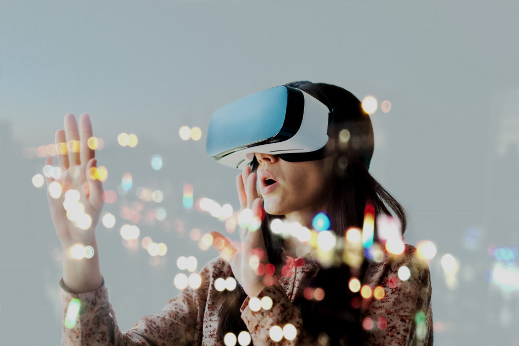 A girl wearing a virtual reality headset