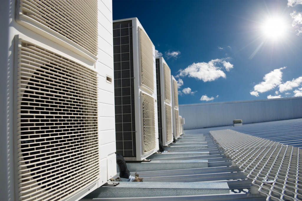 Industrial HVAC system on the roof of a building on a sunny day