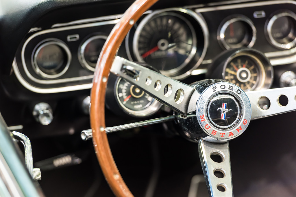 A classic ford mustang steering wheel
